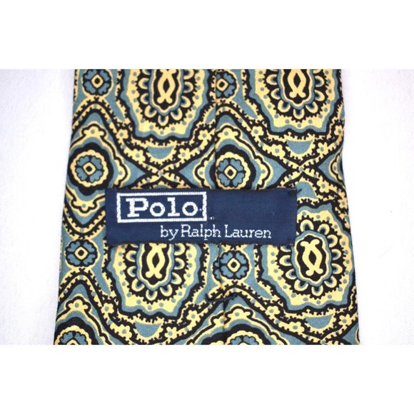 Polo Ralph Lauren Tie Yellow/Blue Silk 59" x 3 3/4" - Picture 2 of 5